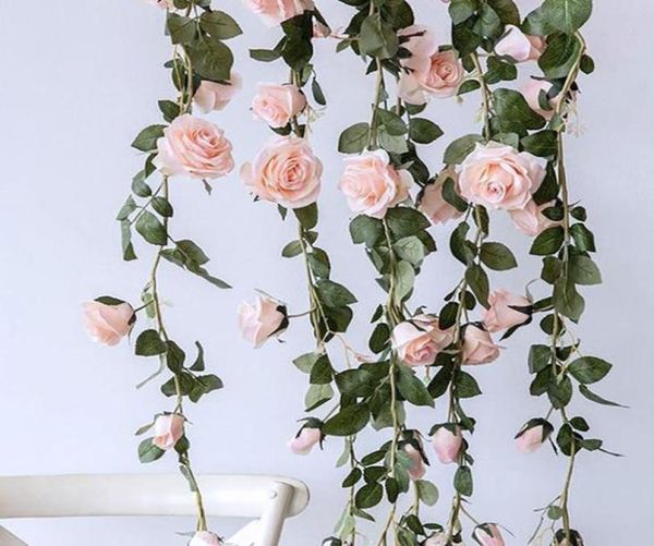 Ghirlande di fiori decorativi 2m Rosa artificiale Edera Vite Decorazione di nozze Real Touch Fiore di seta Stringa Casa Appesa Ghirlanda Par9179967