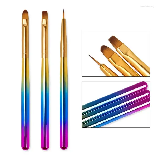Pincéis de maquiagem 3pcs French Stripe Nail Art Liner Brush Set Dicas Ultra-fina Linha Desenho Caneta Dual End UV Gel Pintura Manicure Ferramentas