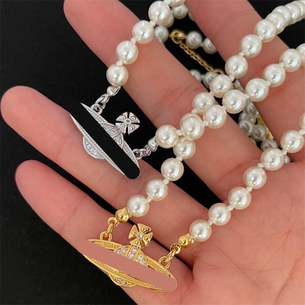 ivian Perlen-Charm-Designer-Armband für Damen, europäisch und amerikanisch, beliebt, luxuriös, Saturn-Orbital-Anhänger-Halskette, Vivienn-Armband aus reinem Silber mit Box