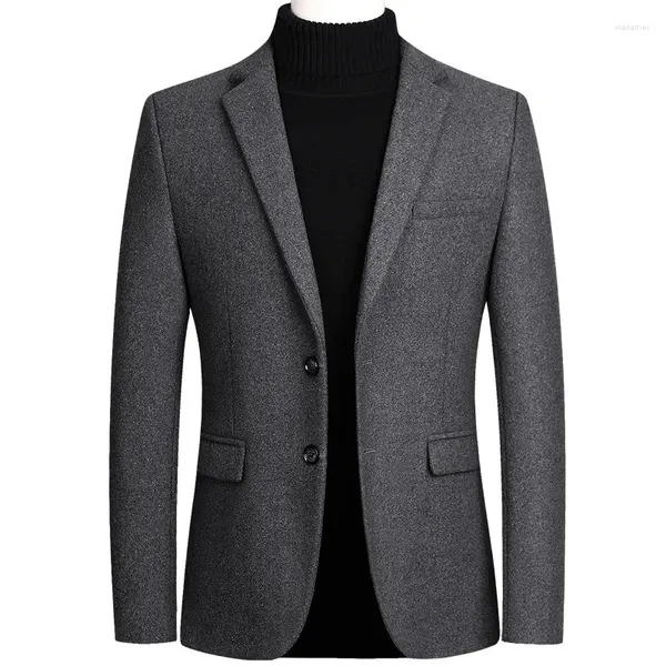 Herrenanzüge Männlicher dicker grauer Blazer Herren Wollmantel Freizeitanzug Jacke Winter Übergroßer Wollmantel Langarm Formal 4XL