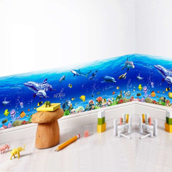 Abnehmbare Wandaufkleber Unterwasser World Sea Fischfasslinie Aufkleber für Baby Kinder Kinderzimmer Badezimmer Wohnkultur PVC -Abziehbilder