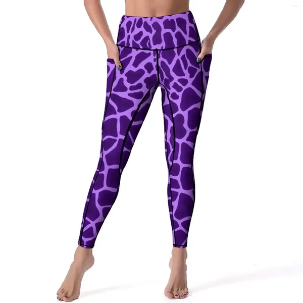 Damen Leggings Giraffe Print Sexy Lila Tier Push Up Yoga Hose Kawaii Stretchy Leggins Weibliche Grafik Workout Gym Sport Strumpfhosen