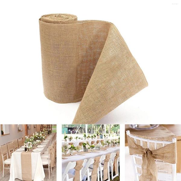 Pano de mesa 30cm largura 1m juta linho vintage natural corredor serapilheira rústico cáqui festa país decoração de casamento cadeira decoração