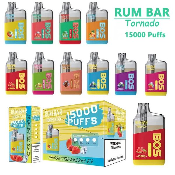 Original Rum Bar Tornado 15000 Puffs Vape Descartável 22ml Caixa Digital Pré-preenchida E Cigarro Recarregável Controle de Fluxo de Ar Vara de Vapor