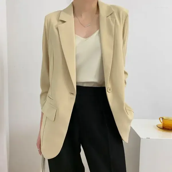 Damenanzüge, koreanischer Vintage-Blazer, Damenkleidung, lässig, solide Chiffon-Anzugjacke, Büro-Damenoberteile, modische lose Femenino-Oberbekleidung