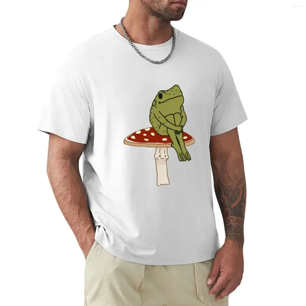 Polos para hombre, camiseta de rana sobre hongo, camiseta negra, camisetas gráficas divertidas para hombre