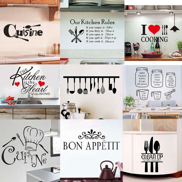 Adesivos de parede de vinil para cozinha, citação em inglês, decoração de casa, arte decorativa, pvc, sala de jantar, bar, pvc