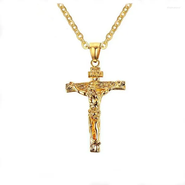 Colares Pingente 1 pc Vintage Aço Inoxidável Jesus Cruz Colar Para Mulheres Homens Religião Christian Jóias Presentes