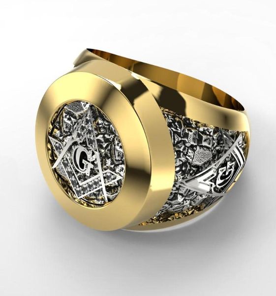 Anelli a cluster Fashion in acciaio inossidabile anello massonico Rhinestone Mason Simbolo G Templare Masonry9296329