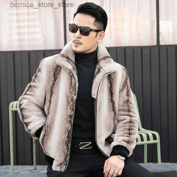 Casaco Masculino De Pele Falso YN-2206 Outono E Inverno Cross Mink Fleece Trendy Top Fur Masculino High End Casual Meia Idade Jaqueta Jovem Bege Café Q231212