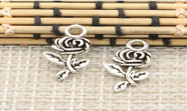 200 pzlotto argento antico placcato fiore rosa charms ciondolo per creazione di gioielli orecchini bracciale accessori fai da te 21x13mm7679629
