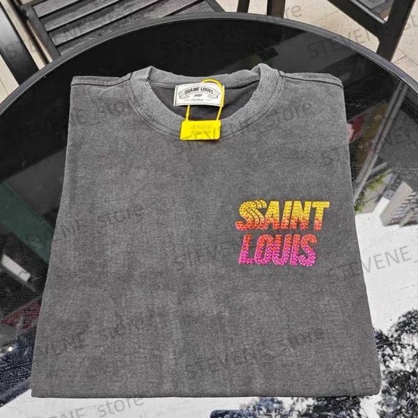 Homens camisetas Oversized Saint Louis camisetas Homens Mulheres 1/1 Alta Qualidade Lavado Destrua Tee Sunset Crystal Camisetas T231214