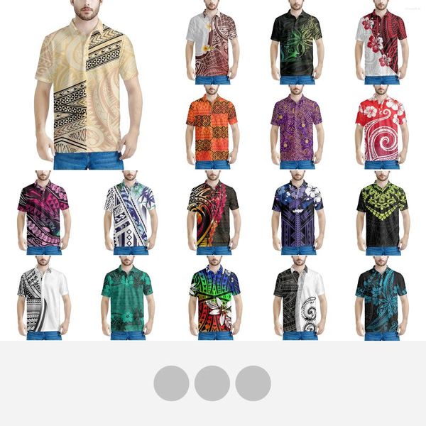 Polos masculinos polinésio tribal fijian totem tatuagem fiji imprime camisa polo de luxo lapela verão camiseta moda casual versátil férias