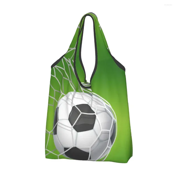 Alışveriş çantaları futbol futbolu yeniden kullanılabilir bakkal katlanabilir 50 lb ağırlık kapasite yeşil toplar spor eko çanta çevre dostu yıkanabilir