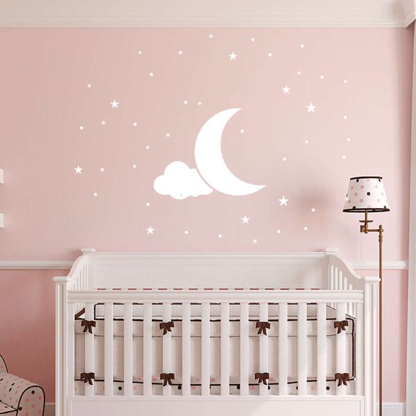 Weiß/Gold/Rosa Mond, Wolken, Sterne, Punkte, Wandaufkleber für Kinderzimmer, Babyzimmer, Möbel, dekorative Aufkleber, Wandaufkleber