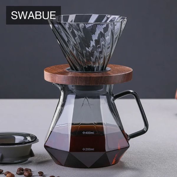 Kaffeefilter Swabue Glas-Kaffeekanne zum Übergießen, rautenförmig, rauchgrau, Kaffeemaschinen-Set, Filter-Sets, Wasserkocher, Filterbecher-Set 231213