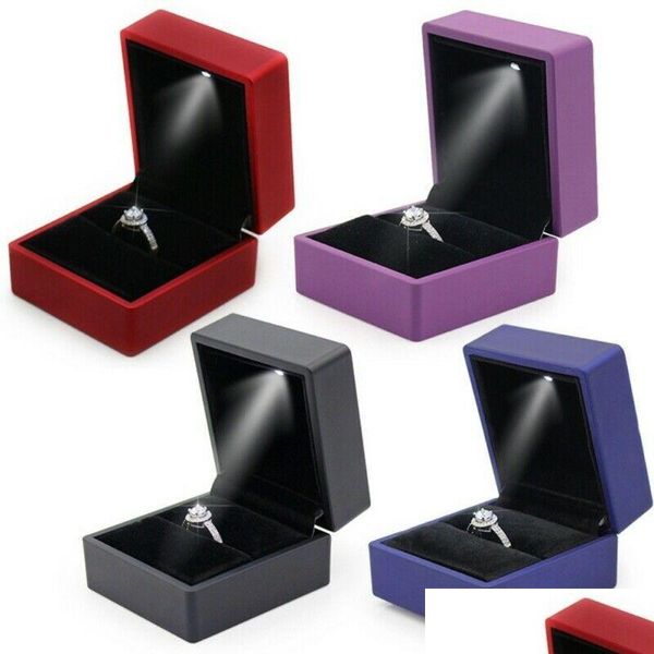 Caixas de jóias led iluminado anel caixa brinco presente de casamento pacote display luzes de embalagem criativo caso titular entrega gota otqca