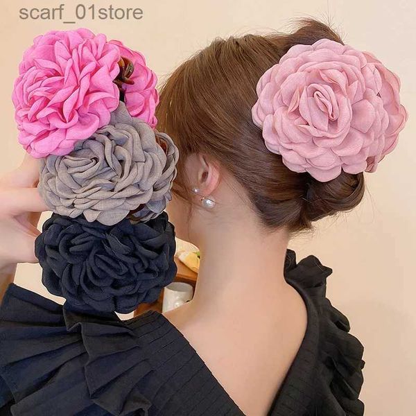 Headwear acessórios para o cabelo elegância tecido rosa flor cabelo cl clipes mulheres meninas tren grampo de cabelo barrette rabo de cavalo grampos de cabelo headwear acessórios de cabelol231214