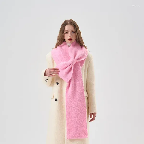 Sciarpe Donna Inverno Sciarpa color dopamina in lana con fiocco grande Sciarpa grande e morbida di lusso firmata Pashmina Scialle solido per ragazze