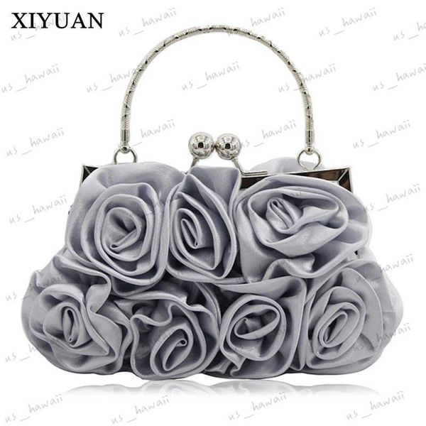 Sacos de noite Xiyuan New Red Rose Flower Evening Bag para senhoras bolsas de festa de casamento nupcial elegante sacolas de seda artesanal bolsa feminina T231214