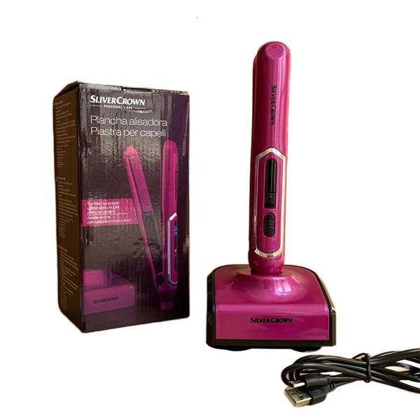 Alisadores de cabelo Mini Cordless Flat Iron Profissional Alisador de Cerâmica USB Temperatura Ajustável Alisamento com Base de Carregamento 231214