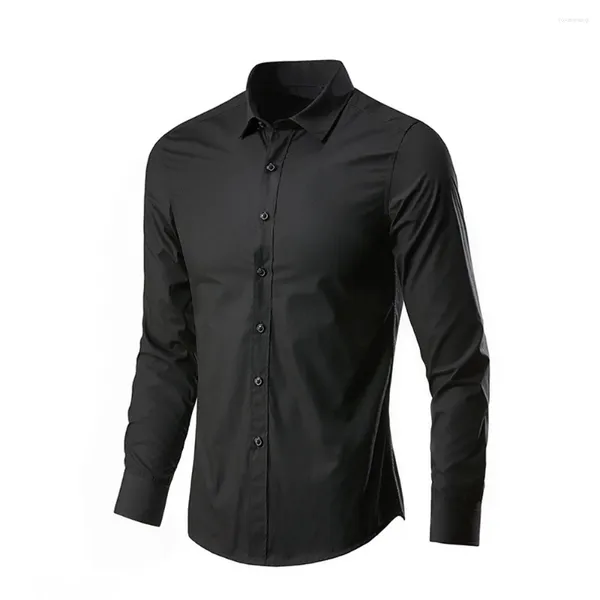 Vestido masculino camisas negócios casual camisa de manga comprida clássico ajuste branco-azul preto inteligente masculino social para plus premium
