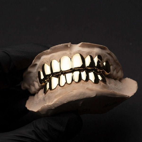 Hip hop dentes lisos grillz dente sólido prata ouro grelhadores dentes grill feminino masculino superior inferior jóias do corpo