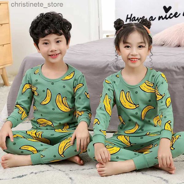 Pijama çocuk pijamalar sonbahar kızlar erkek kızlar nightwear muz bebek kıyafetleri hayvan karikatür pijama pamuk çocuk pijamaları setleri