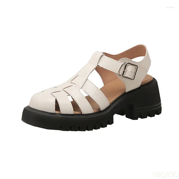 Sandalen Echtes Leder Frauen 2023 Sommer Schuhe Casual Low Heel Gladiator Sandale Weibliche Designer Hausschuhe Ausschnitte Schwarz Weiß