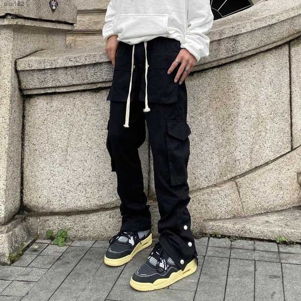 Moda uomo Chic giapponese Streetwear Jogging Uomo Cargo High Street Elegante Techwear Tasca Hip Hop Breaking Harem Pants Uomo G220802JDWR