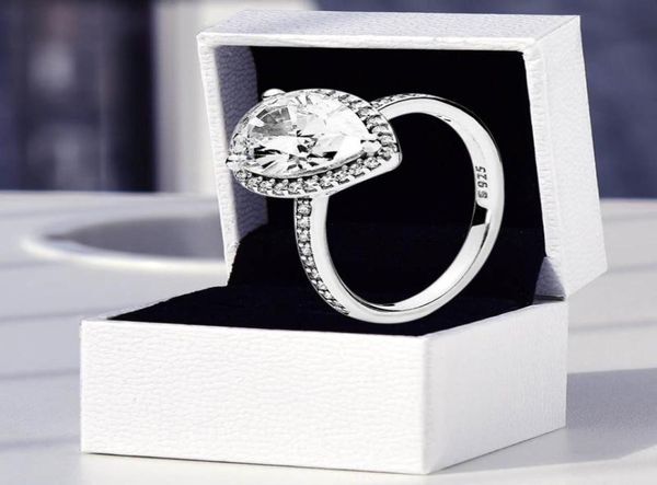 Pırıltılı Gözyaşı Halo Yüzük Otantik Sterling Gümüş Düğün Tasarımcı Mücevherleri Kadın Kızlar Girlfriess Hediyesi için Set Orijinal Kutular 4308848
