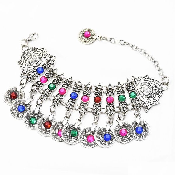 Armreif Böhmen Gypsy Colorf Strass Blume Fußkettchen Münze Bauchtanz Armband Arm Indische Türkei Ethnische Tribal Strand Schmuck Drop De Dh6Yi