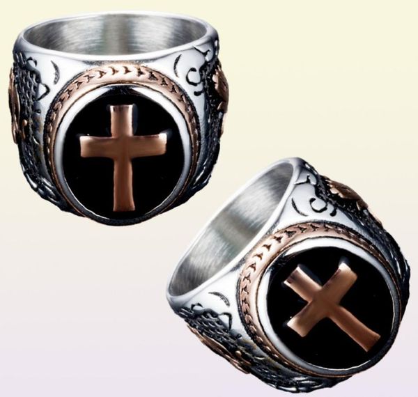 Herren-Ring aus Edelstahl, keltisch, mittelalterliches Kreuz, Punk-Herrenringe, Rock-Ringe, Silber, Schwarz, Größe 71312934845936387