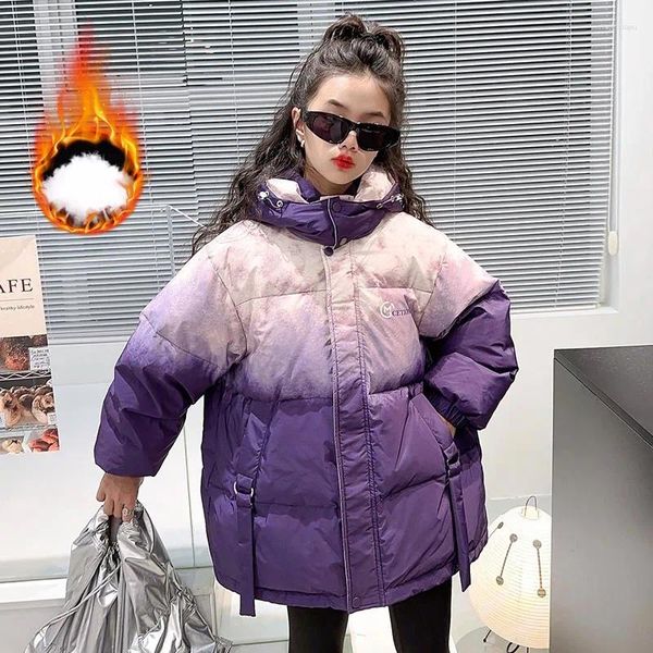 Unten Mantel 2023 Koreanische Winter Junior Mädchen Jacke Kinder Gradienten Mit Kapuze Winddicht Warme Mäntel Schule