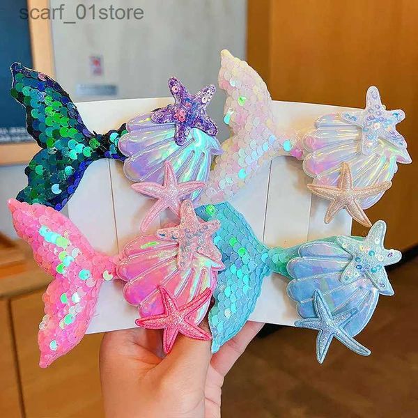 Copricapo Accessori per capelli 1PC New Cute Starfish Paillettes Sirena Principessa Cute Baby BB Clips Ragazze Forcine Fermagli per capelli Bambini Copricapo Accessori per bambiniL231214