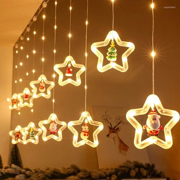 Saiten LED Weihnachten Lichterketten Zimmer Garland Vorhang Lampe USB Stecker Stern Santa Claus Dekoration Für Schlafzimmer Wohnzimmer Fenster