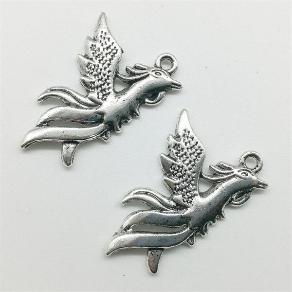 50 pz / lotto Phoenix Birds Lega di fascini del pendente Retro Creazione di gioielli Portachiavi fai da te Ciondolo in argento antico per orecchini braccialetto Neckla2360