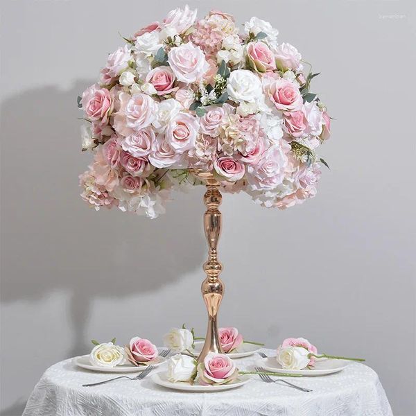 Flores decorativas casamento arranjo floral mesa decoração peça central de seda rosa hortênsia flor artificial bola peças centrais palco