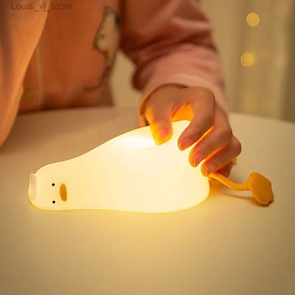 Nachtverlichting Led Kinderen Nachtlampje Oplaadbare Siliconen Squishy Eend Lamp Kind Vakantie Cadeau Slapen Creatief Slaapkamer Desktop Decor Lamp YQ231214