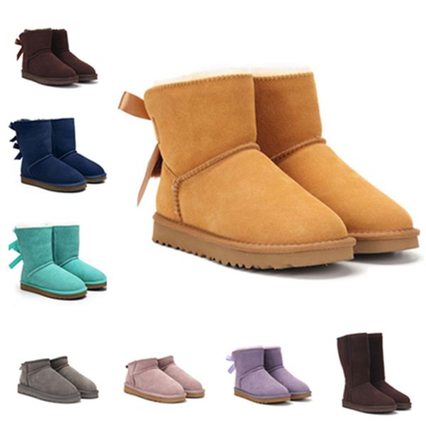 Designer botas de neve australianas mulheres sola grossa botas curtas de inverno meninas botas de inverno clássico bota de neve tornozelo arco curto mini pele preto castanha rosa sapatos bowtie