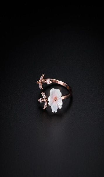 1 Stück Roségold Sakura Blumen Zirkon Zweige Muschelblumen Offener Ring Charmante Kirschblüte Verstellbare Ringe Damen039s Schmuck5336280