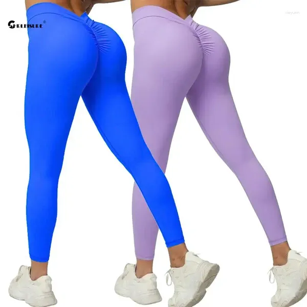 Aktive Hosen Chreuseure Back V Buyoga Frauen nahtlose Bufitness Leggings hohe Taille gerissen Strumpfhosen Elastizität Slim Active COMTO TUGS KEUER