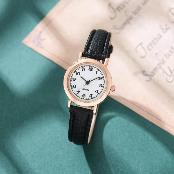 Relojes de pulsera Estilo universitario Moda coreana Literario Artístico Banda de cuero Vintage Estudiante Niñas Mujeres Pequeño dial redondo Reloj de cuarzo automático