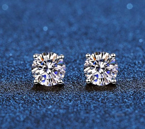 2023 Stud Real Moissanite Brincos 14K Banhado A Ouro Branco Prata Esterlina 4 Prong Brinco De Diamante Para Mulheres Homens Orelha 1ct 2ct 4ctStudStudStud Kirs22