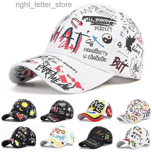 Bola Caps Algodão Branco Boné de Beisebol Mulheres Homens 2023 Verão Snapback Caps Homens Coreano Dos Desenhos Animados Graffiti Imprimir Casquette Femme Chapéu de Beisebol YQ231214