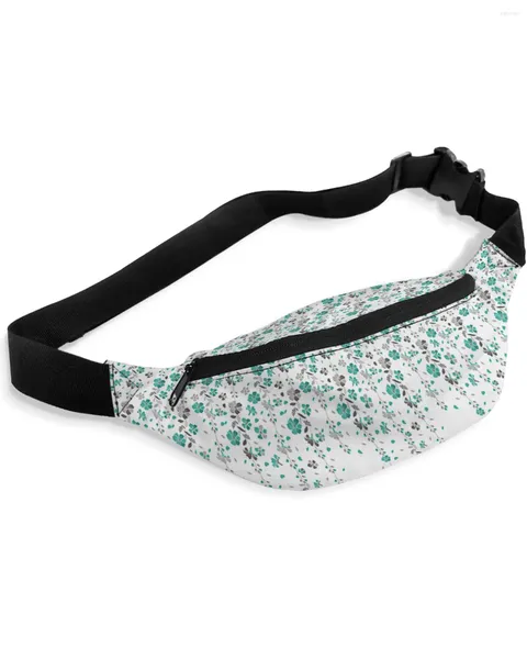 Sacos de cintura Teal Cinza Floral para Mulheres Homem Viagem Ombro Crossbody Peito Impermeável Fanny Pack