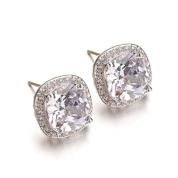 Orecchini anti-allergici 925 con retro in oro bianco placcato Bling Cubic Zirconia CZ Orecchini con diamanti Gioielli regalo per uomo Donna2753