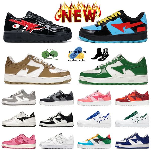 Bapestass Running Shoes Homens Couro Envernizado Branco Cáqui Mulheres Treinadores STA SK8 Esportes Baixo Camurça Salto Branco Tênis Bapestaes Sapatos Cor Camo Combo Roxo França