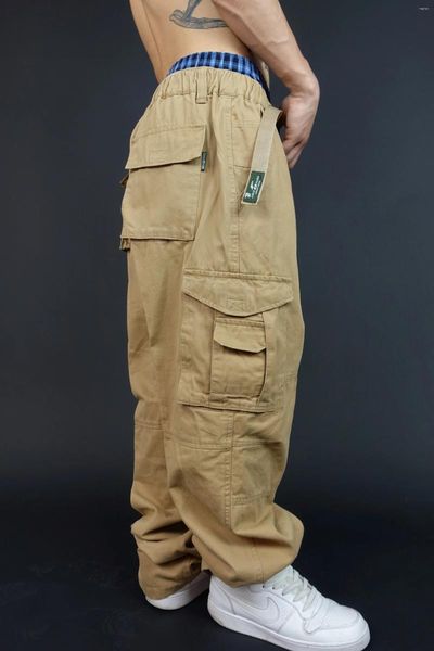 Chándales para hombre, monos de color caqui de gran tamaño con múltiples bolsillos y talla grande para hombre, pantalones de skate de hip-hop
