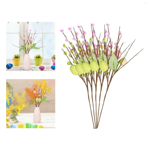 Flores decorativas 5 peças primavera artificial páscoa hastes arranjo fazenda parede pendurado artesanato spray para interior ao ar livre quarto árvore